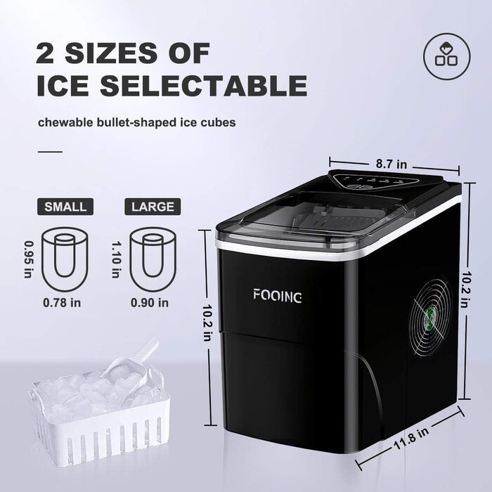 Portable Ice Maker - Fast Cube Ice Machine for Home, Kitchen, Office, Bar (Black)
