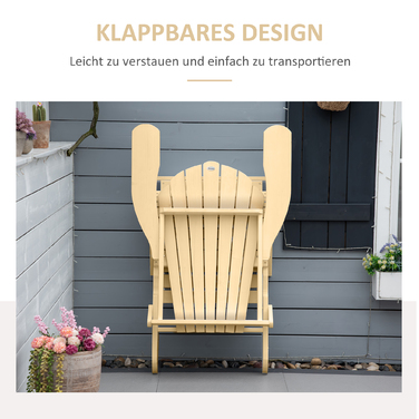 Розкладний садовий стілець Adirondack Outsunny з підніжкою 78 x 140 x 94 см з соснового дерева, зручний шезлонг для саду та вуличних меблів