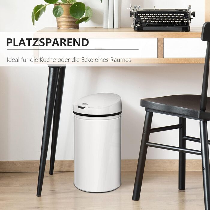 Сміттєве відро Ribelli з датчиком - автоматичне відкривання/закривання, Klemmring для пакетів, знімний кришка, LED-індикатор (30 л, білий/оптимальний для саду)