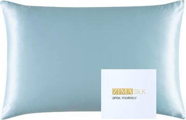 ZIMASILK 25 Momme 100% Mulberry Silk Pillowcase, for Hair and Skin, Both Sides, 900 Thread Count, Natural Silk, Hidden Zipper, 1 Gift Box (Light Blue, 20 x 30 inches)