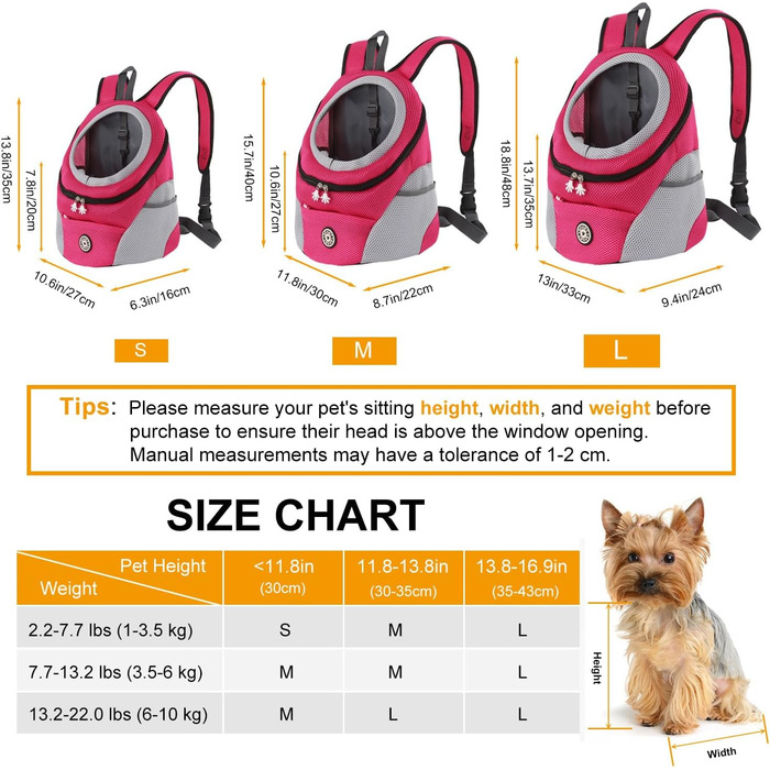 Шлейка для собак та цуценят, переноска-рюкзак, рожево-червона (L)
