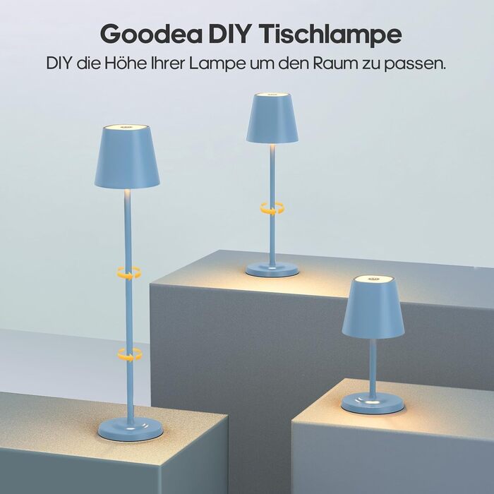 Світлодіодна настільна лампа 3-в-1 бездротова з акумулятором 5500mAh, регульована висота, димування, 3 кольори світла - USB лампа настільна металева водонепроникна сенсорна для дому та вулиці, комплект 2 шт. (Синій, 38.5x11.2x11.2 см)