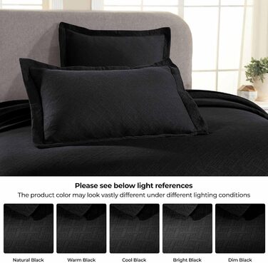 Чорна денна ковдра з наволочками з бавовни, повний розмір