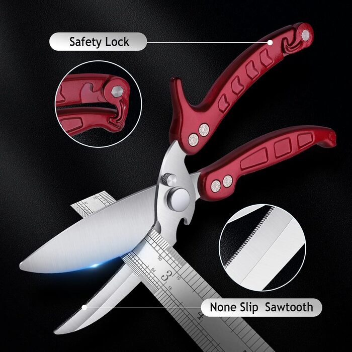 DRAGON RIOT Poultry Shears Detachable, Heavy Duty Meat Shears, Multi-Purpose Kitchen Shears for Cutting Bones, Meat, Poultry, Vegetables, Seafood, and Pizza, Bone Cutting Shears Red