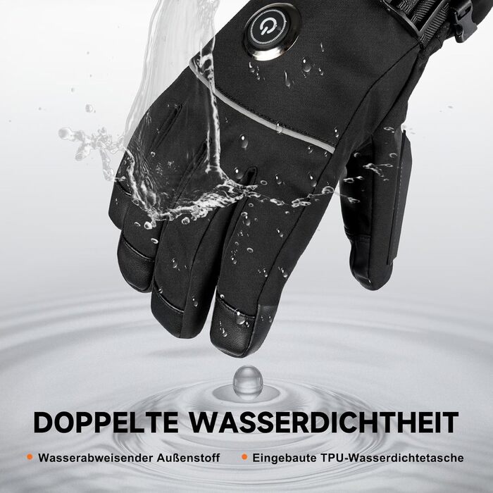 Гріючі рукавички з акумулятором 6000mAh USB, для жінок та чоловіків, 3 режими нагріву, водонепроникні, сенсорні, чорний, EU