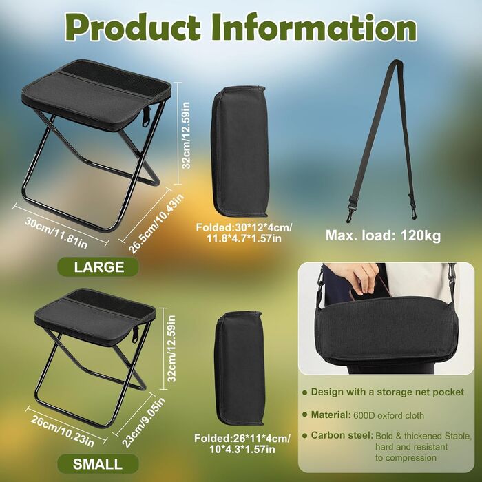 Складаний стільчик-підсвічник для кемпінгу та відпочинку на природі (чорний)