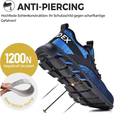 Робочі черевики SUADEX для чоловіків та жінок з металевим носком, дихаючі, розміри 37-48 EU (43 EU, 0 Blue)