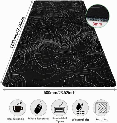 Ігровий килимок для миші Niviy Gaming Mousepad XXL 800x350мм, білий з топографічним принтом
