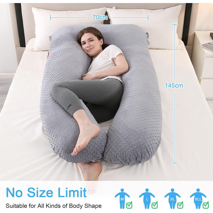 Вагітний подушка SHANNA U-подібної форми, подушка для сну на боці, подушка для годування, сірий, 70 x 145 см