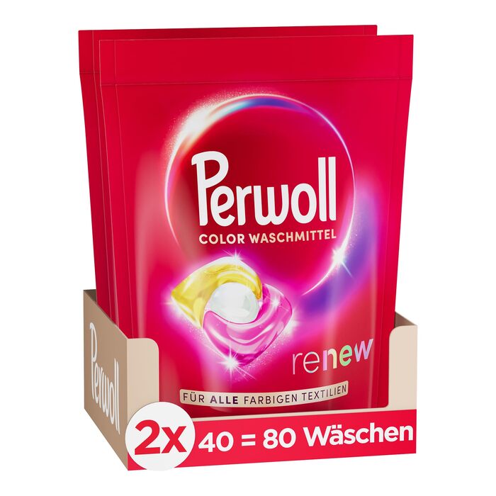 Капсули для прання кольорових речей Perwoll Renew Caps Color All-in-1, відновлення кольору та волокон, 80 прань (2 x 40 шт)