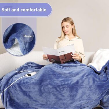 Електрична ковдра Qieryun з автовимкненням, 130x180 см, 10 режимів нагріву, таймер, захист від перегріву, фланель, для дому та офісу (Небесно-блакитний, 150 x 180 см)