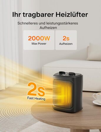 Електрична теплова гармата PELONIS 2000W, керамічний нагрівач з термостатом, таймером та захистом, чорний