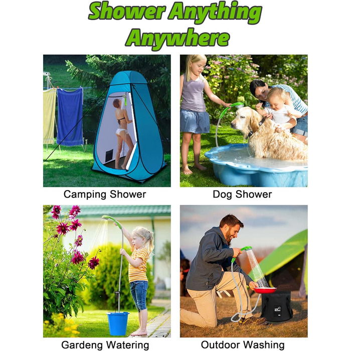 LIBERRWAY Camping Shower Battery Powered Camping Shower Outdoor with Shower Hose and Rechargeable Battery Water Pump for Garden Travel Car Washing (Green)