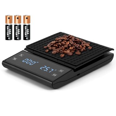 Електронні ваги для кави Viitech, до 3 кг, з таймером, 0.1 г, для дому та офісу