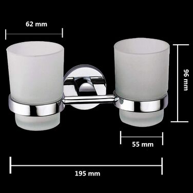 Double-Walled Glass Holder Toothbrush Holder Stainless Steel Double Wall Holder with 2 Glass Cups