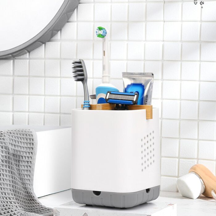 Тримач для електричної зубної щітки з підставкою для насадок та зливом - органайзер для ванної кімнати