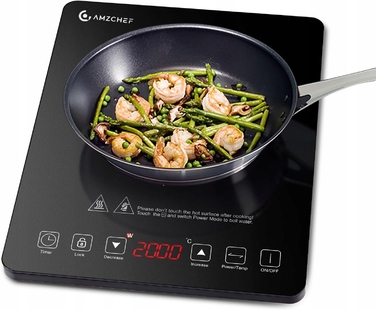 Індукційна плита AMZCHEF, 2000 Вт, портативна одноконфоркова плитка