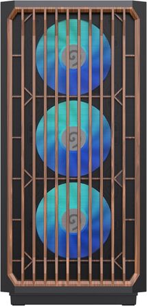 Корпус ПК GAMEMAX F45 Mid-Tower чорного кольору з дерев'яним декором, 4x ARGB PWM вентилятори, сумісний з BTF материнськими платами, скляна бічна панель, для геймінгу