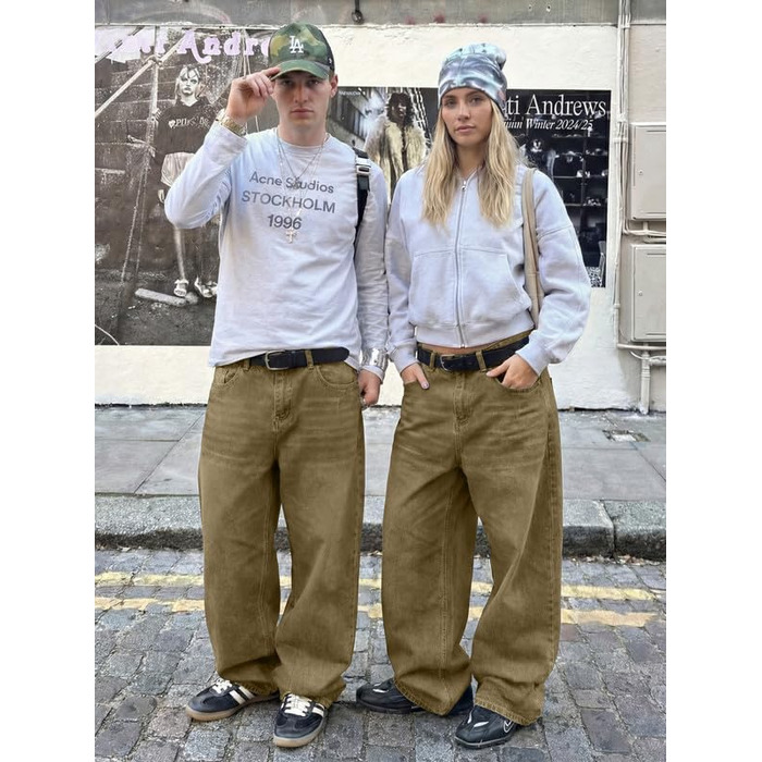 Чоловічі джинси Baggy JMIERR Y2K Wide Leg Raw Denim – бежеві, розмір XL