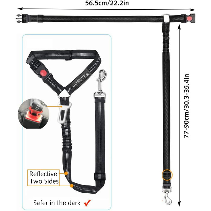 Автомобільний поводок-лямка для собак: безпечний, регульований, 360° обертання, міцний