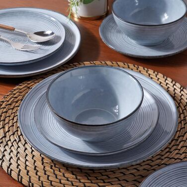 Набір посуду Tempus Serie для 6 осіб (18 предметів), стелітова посуд, реактивна глазур, перламутрово-блакитний