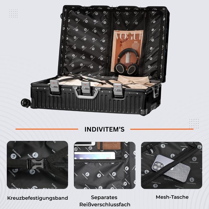 Чорний валіза it-Go з алюмінієвим каркасом, великий, на 4 колесах, ручна поклажа, для подорожей