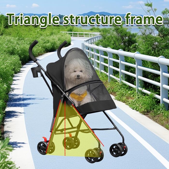 Візок для собак Homewell 2в1: візок-будка, сумка-переноска, з підсклянниками, гальмом та захистом від дощу, чорний