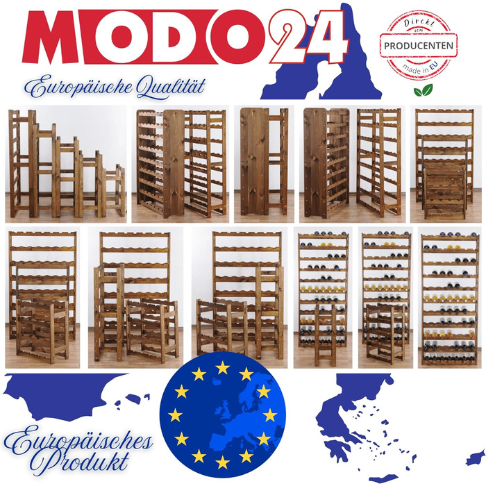 MODO24 Bottle Rack, Wine Rack Wood for 42 Bottles, Wine Cabinet, Wine Stand, Beverage Rack, Wine Bottle Holder, Bottle Organizer, Wine Cabinet, Dimensions 102x63x25 cm, Colors: Natural Wood