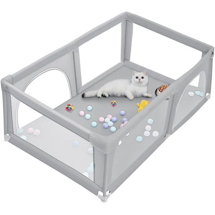 Лягувачка для цуценят з дверцятами, 180 x 120 x 66 см, сірий колір. Міцна, з нейлону, для собак та цуценят, легко миється.