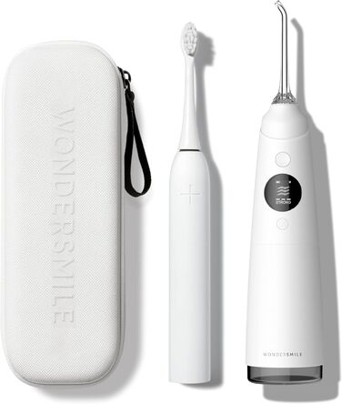 Електрична зубна щітка Wondersmile PRO - Тест-переможець 2025, 100 днів без ризику, TÜV-сертифікована. 4 режими, акумулятор 60 днів, Smart-головка. Комплект для догляду за порожниною рота All White (1 шт.)