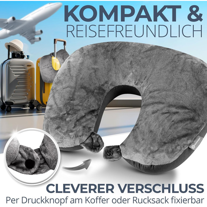 Подушка для шиї 2-в-1 з мікроперлами, 37x27 см - Подушка-воротник для подорожей (сіра)