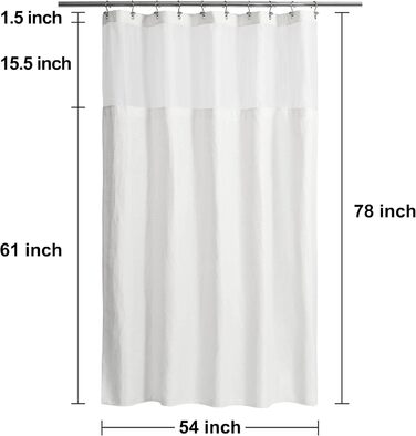 Штора для душу N&Y HOME з вафельної тканини з підкладкою та гачками, 180x182 см, біла. Водонепроникна, пральна, готельний стиль