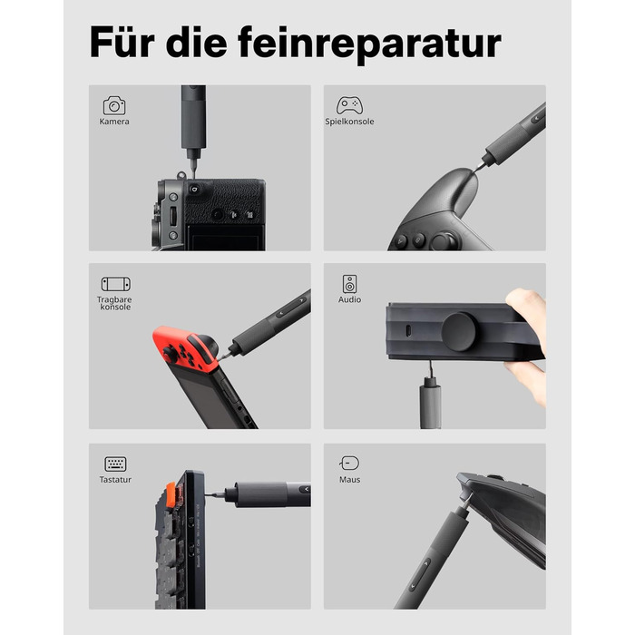 Набір викруток HOTO Feinmechaniker: електричний, магнітний, прецизійний. Для ремонту годинників, окулярів, телефонів, ПК. 170 об/хв, C4 × 28 мм