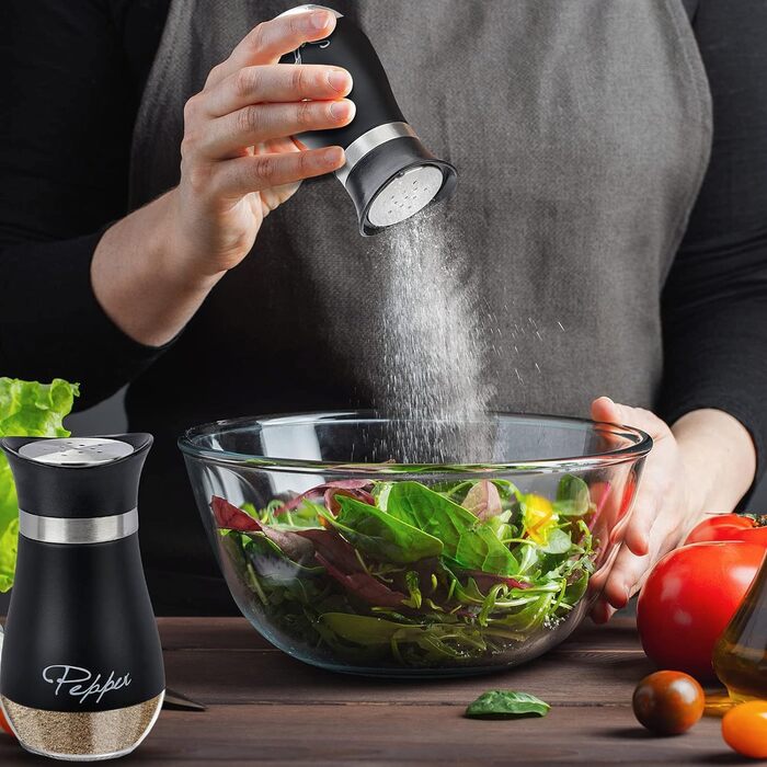 Набір соляної та перечної солілки з нержавіючої сталі з скляною пляшечкою, диспенсер для спецій, аксесуари для кухні, дому, ресторану, обіднього столу (Чорний)