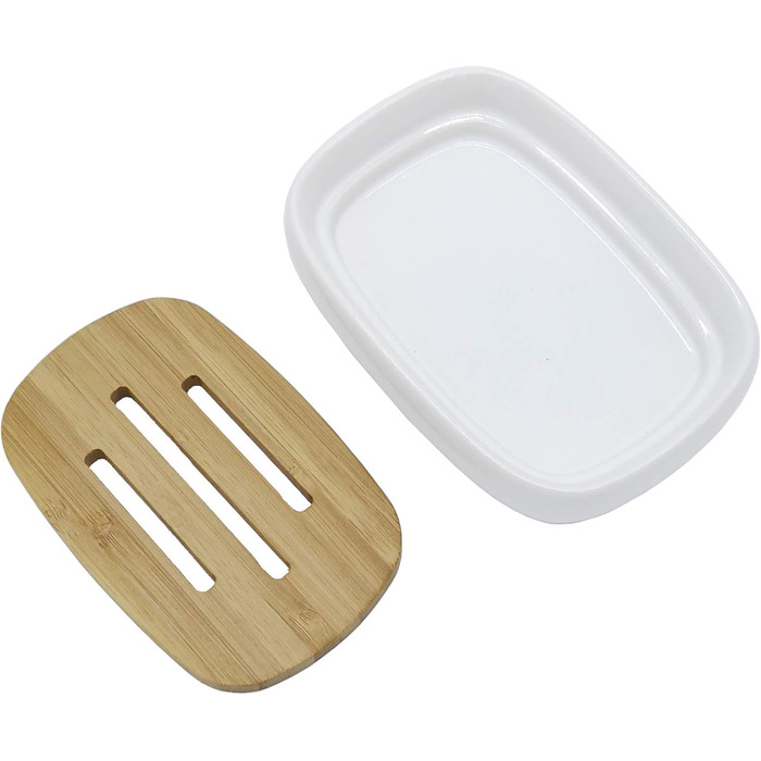 Підставка для мила Lofekea з кераміки та бамбуку, двошарова, для ванної та душу