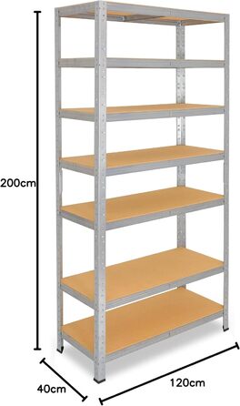 Shelfplaza® Heavy-Duty Metal Shelving Unit - 200x120x40cm (7 Shelves)