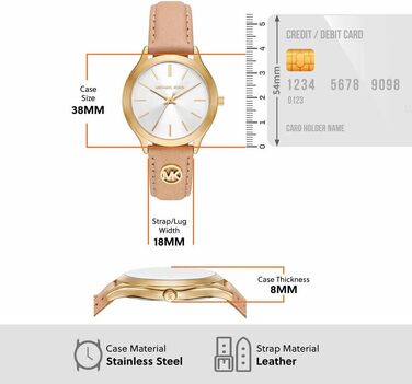 Жіночий годинник Michael Kors Slim Runway кварцовий, 38 мм, з бежевим шкіряним ремінцем