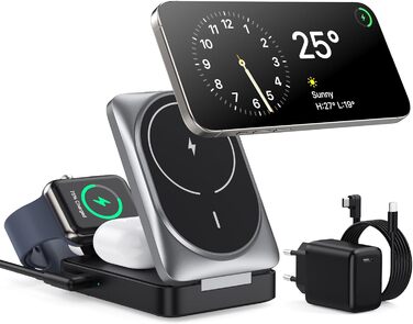 Багатофункціональна бездротова зарядка 3 в 1 з MagSafe для iPhone та Apple Watch, AirPods (білий/чорний)