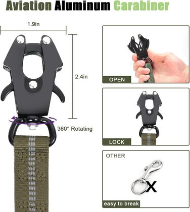 Міцна тактична повідка для собак Raiput Bungee з амортизатором, 1,2-1,8 м, карабін з фіксатором, світловідбиваючі елементи, для середніх собак (Ranger Green, Aviation aluminum)