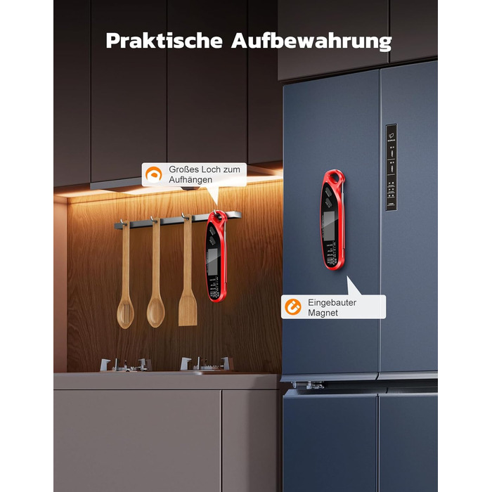 Термометр для м'яса Babacom з миттєвим відображенням та двома зондами, великим екраном, налаштуванням тривоги та калібруванням. Підходить для приготування на грилі, в духовці, для цукру та рідин.