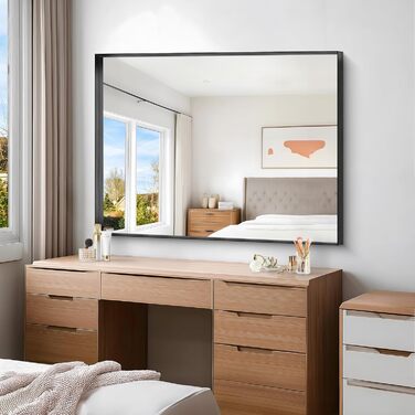 Дзеркало настінне прямокутне без рами 75x75 см для ванної, спальні, вітальні. Чорний колір, вертикальна/горизонтальна орієнтація