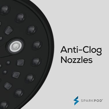 Душова лійка SparkPod з шлангом 15 см, високий тиск, XXL, дощова, хром, легкий монтаж, преміум-дизайн, матова чорна