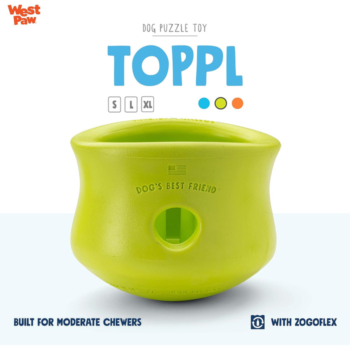 WEST PAW Zogoflex Toppl Treat Dispenser Dog Toy Puzzle - Interactive Chew Toy for Dogs - Dog Toy for Moderate Chewers, Fetching, Catching - Holds Dry Food, Treats (XL, Oma Smith)