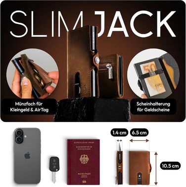 Slimjack Smart Wallet: чоловічий гаманець з RFID-захистом, алюмінієвий картхолдер та відділенням для монет (світло-коричневий)
