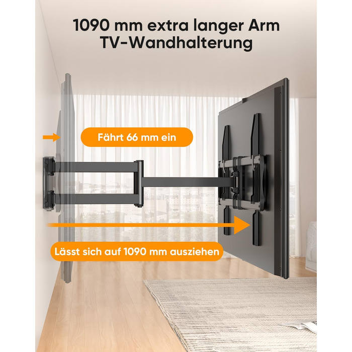 Кронштейн для телевізора FORGING MOUNT HY9458 для XXL TV 60–120 дюймів, до 125 кг, поворотний та нахильний, висувний подвійний важіль 1090 мм, VESA до 900x600мм