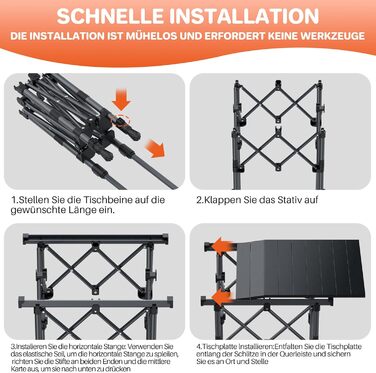 Складаний туристичний стіл Funykich 82x40 см, регулювання висоти (44/70 см), з сітчастою кишенею, для пікніка, кемпінгу, BBQ, саду
