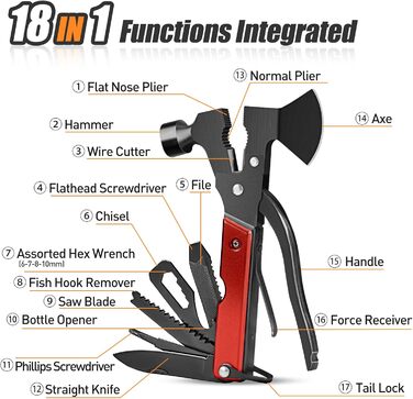 Мультитул BIIB 12 в 1: Подарунок для чоловіків на Різдво, День народження, кемпінг. Преміум якість, чорний (червоний)