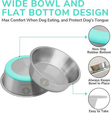 Миска для собак LumoLeaf з нержавіючої сталі, велика, 2 шт по 3000 мл, з неслизьким силіконовим дном, для великих і середніх собак, миска для води та корму, придатна для миття в посудомийній машині (подвійний набір)