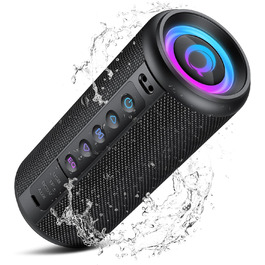 Bluetooth колонка 2026 з RGB підсвіткою, портативна, водонепроникна IPX7, з мікрофоном, для дому, саду та подорожей, чорна
