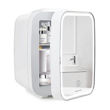 Міні-холодильник KFO 4L, тихий (20dB) з LED-дзеркалом для косметики та напоїв, 220V/12V, термоелектричний, білий